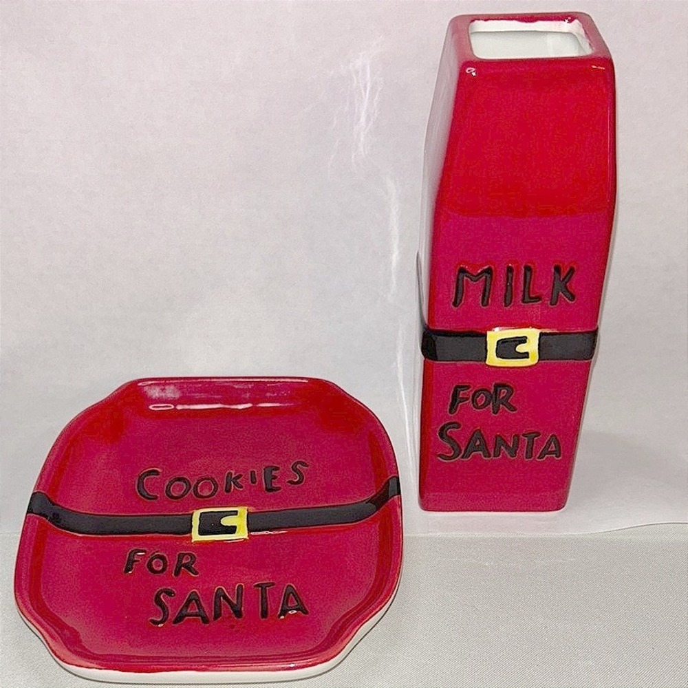 Santa's Milk & Cookies Red Ceramic‎ Set